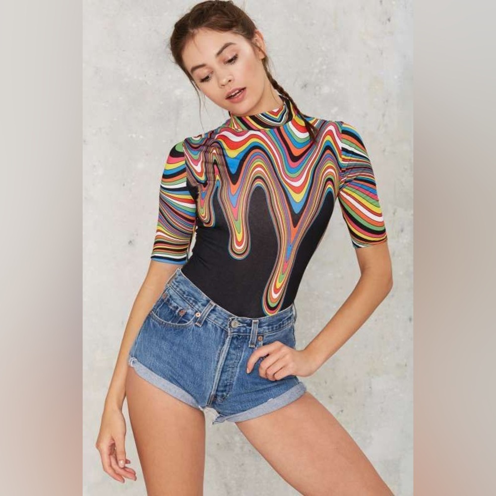 Jaded London Wild Drip Mock Neck Bodysuit sz XS